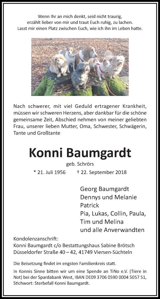 Traueranzeigen Von Konni Baumgardt Trauer Und Gedenken