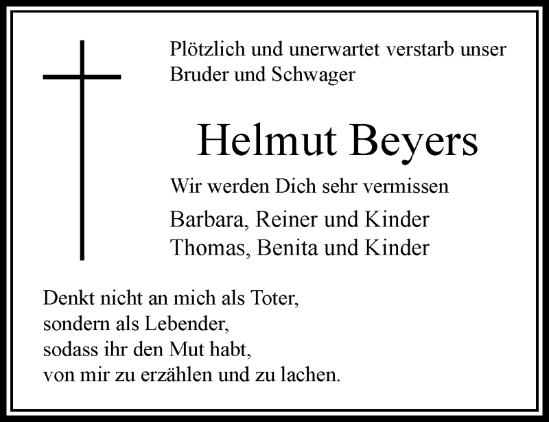  Traueranzeige für Helmut Beyers vom 04.06.2017 aus trauer.extra-tipp-moenchengladbach.de