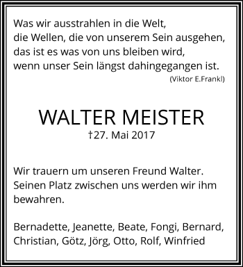 Traueranzeige von Walter Meister von trauer.mein.krefeld.de