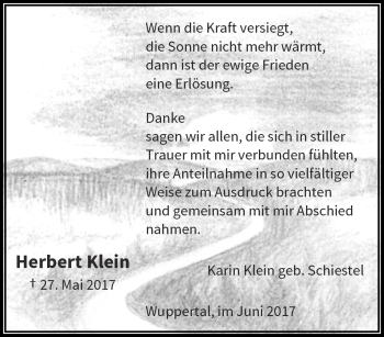 Traueranzeige von Herbert Klein von trauer.wuppertaler-rundschau.de