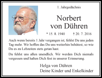 Traueranzeige von Norbert von Dühren von trauer.extra-tipp-moenchengladbach.de