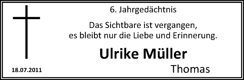  Traueranzeige für Ulrike Müller vom 16.07.2017 aus trauer.mein.krefeld.de