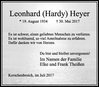 Traueranzeige von Leonhard  Heyer von trauer.extra-tipp-moenchengladbach.de