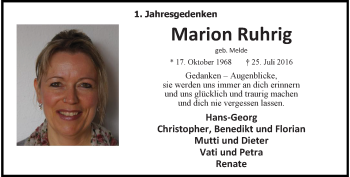 Traueranzeige von Marion Ruhrig von trauer.wuppertaler-rundschau.de