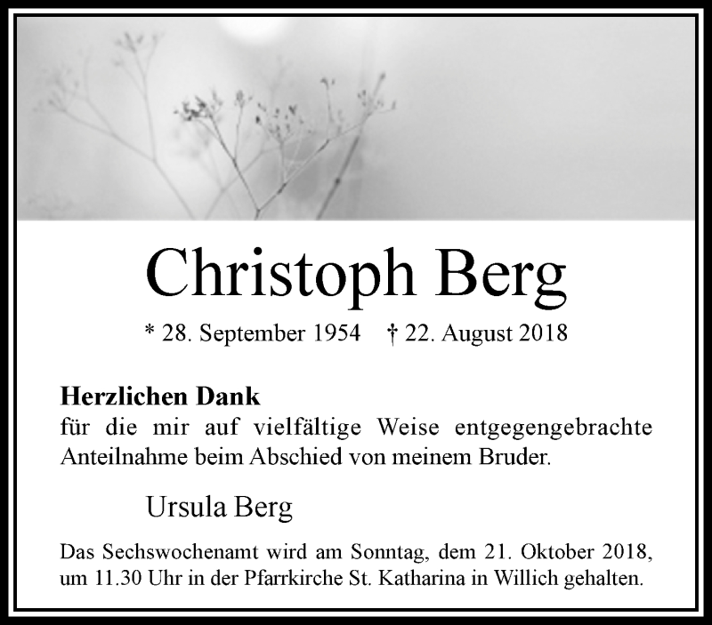  Traueranzeige für Christoph Berg vom 17.10.2018 aus trauer.extra-tipp-moenchengladbach.de