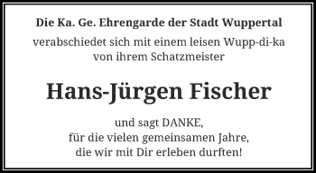 Traueranzeige von Hans-Jürgen Fischer von trauer.wuppertaler-rundschau.de