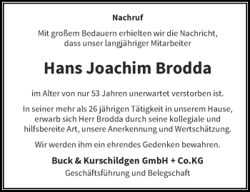 Traueranzeige von Hans Joachim Brodda von trauer.wuppertaler-rundschau.de