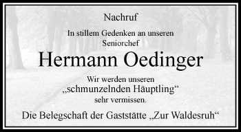 Traueranzeige von Hermann Oedinger von trauer.extra-tipp-moenchengladbach.de