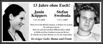 Traueranzeige von Janin Küppers und Stefan Swoboda von trauer.mein.krefeld.de