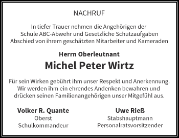 Traueranzeige von Michel Peter Wirtz von trauer.wuppertaler-rundschau.de