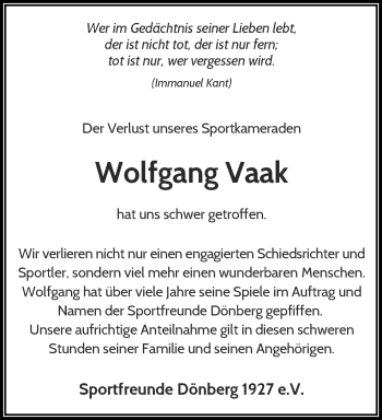 Traueranzeige von Wolfgang Vaak von trauer.wuppertaler-rundschau.de