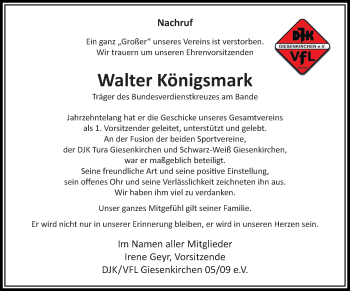 Traueranzeige von Walter Königsmark von trauer.extra-tipp-moenchengladbach.de