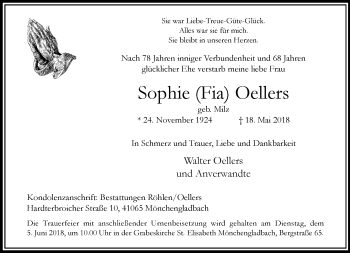 Traueranzeige von Sophie Oellers von trauer.extra-tipp-moenchengladbach.de
