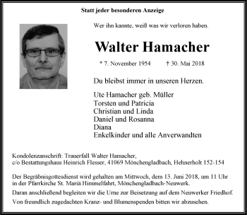 Traueranzeige von Walter Hamacher von trauer.extra-tipp-moenchengladbach.de
