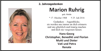 Traueranzeige von Marion Ruhrig von trauer.wuppertaler-rundschau.de