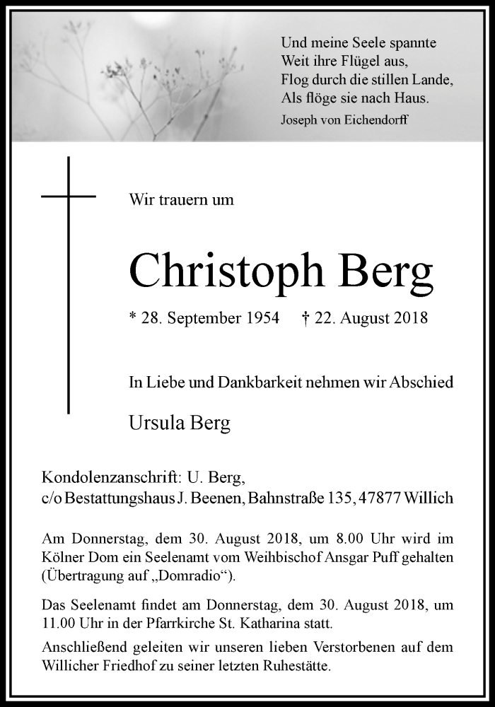  Traueranzeige für Christoph Berg vom 29.08.2018 aus trauer.extra-tipp-moenchengladbach.de