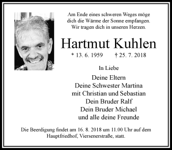 Traueranzeige von Hartmut Kuhlen von trauer.extra-tipp-moenchengladbach.de