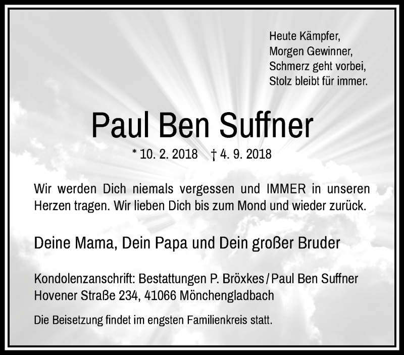  Traueranzeige für Paul Ben Suffner vom 09.09.2018 aus trauer.extra-tipp-moenchengladbach.de