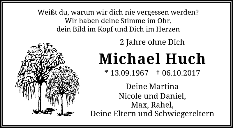  Traueranzeige für Michael Huch vom 05.10.2019 aus trauer.wuppertaler-rundschau.de