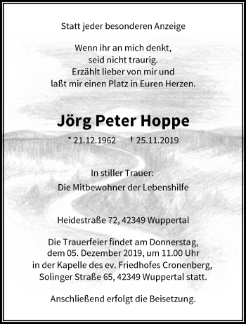 Traueranzeige von Jörg Peter Hoppe von trauer.wuppertaler-rundschau.de