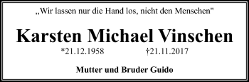 Traueranzeige von Karsten Michael Vinschen von trauer.mein.krefeld.de