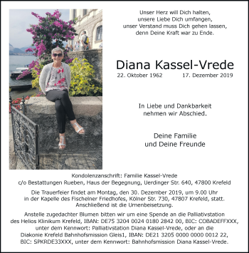 Traueranzeige von Diana Kassel-Vrede von trauer.mein.krefeld.de