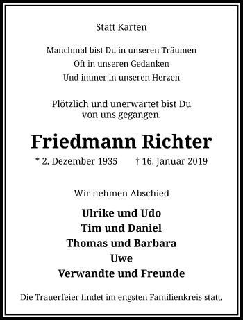 Traueranzeige von Friedmann Richter von trauer.duesseldorfer-anzeiger.de