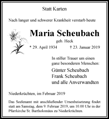 Traueranzeige von Maria Scheubach von trauer.extra-tipp-moenchengladbach.de