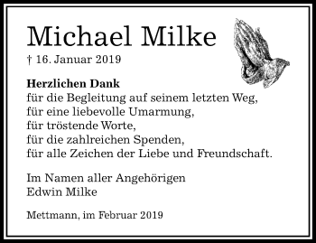 Traueranzeige von Michael Milke von trauer.duesseldorfer-anzeiger.de