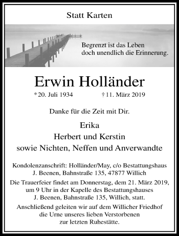 Traueranzeige von Erwin Holländer von trauer.extra-tipp-moenchengladbach.de
