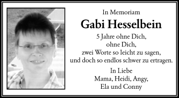 Traueranzeige von Gabi Hesselbein von trauer.wuppertaler-rundschau.de