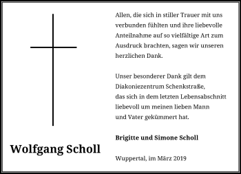 Traueranzeige von Wolfgang Scholl von trauer.wuppertaler-rundschau.de
