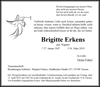 Traueranzeige von Brigitte Erkens von trauer.extra-tipp-moenchengladbach.de