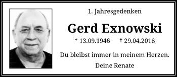 Traueranzeige von Gerd Exnowski von trauer.wuppertaler-rundschau.de