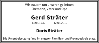 Traueranzeige von Gerd Sträter von trauer.wuppertaler-rundschau.de