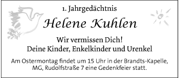 Traueranzeige von Helene Kuhlen von trauer.extra-tipp-moenchengladbach.de
