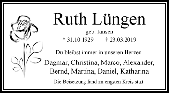 Traueranzeige von Ruth Lüngen von trauer.extra-tipp-moenchengladbach.de