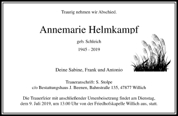 Traueranzeige von Annemarie Helmkampf von trauer.extra-tipp-moenchengladbach.de