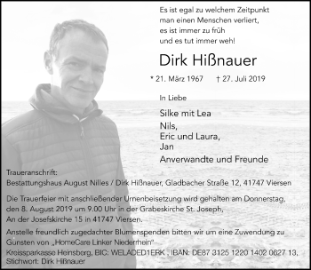 Traueranzeige von Dirk Hißnauer von trauer.extra-tipp-moenchengladbach.de
