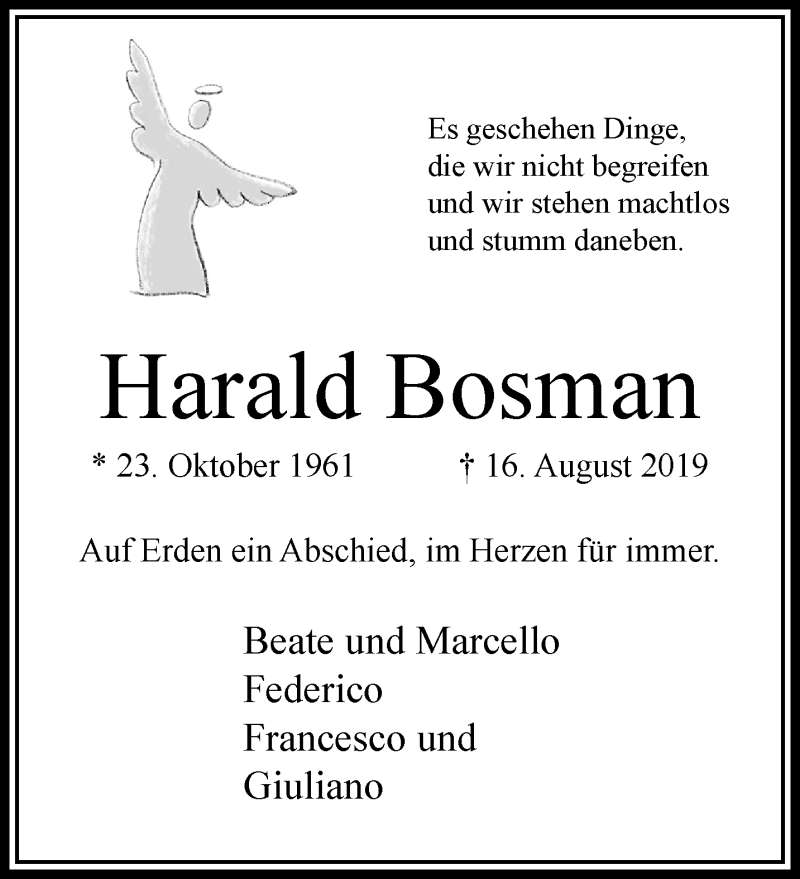  Traueranzeige für Harald Bosmann vom 25.08.2019 aus trauer.extra-tipp-moenchengladbach.de
