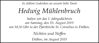 Traueranzeige von Hedwig Mühlenbruch von trauer.extra-tipp-moenchengladbach.de