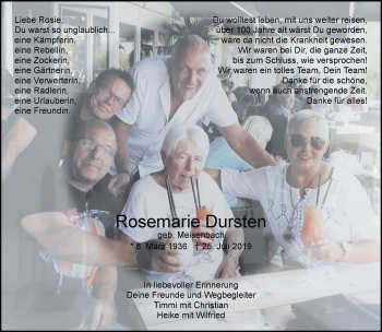 Traueranzeige von Rosemarie Dursten von trauer.extra-tipp-moenchengladbach.de