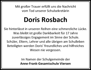 Traueranzeige von Doris Rosbach von trauer.extra-tipp-moenchengladbach.de