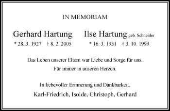 Traueranzeige von Gerhard und Ilse Hartung von trauer.extra-tipp-moenchengladbach.de