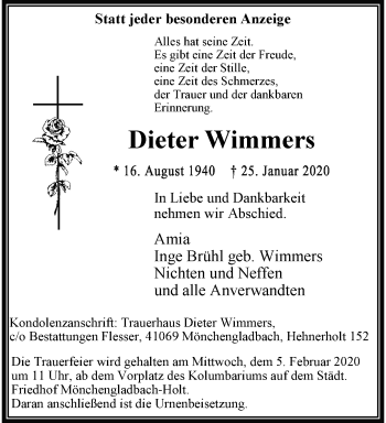 Traueranzeige von Dieter Wimmers von trauer.extra-tipp-moenchengladbach.de