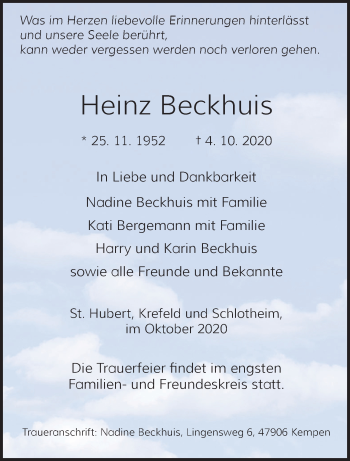 Traueranzeige von Heinz Beckhuis von trauer.mein.krefeld.de