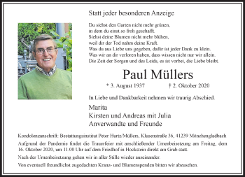 Traueranzeige von Paul Müllers von trauer.extra-tipp-moenchengladbach.de