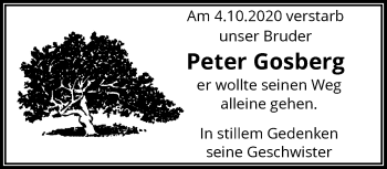Traueranzeige von Peter Gosberg von trauer.wuppertaler-rundschau.de
