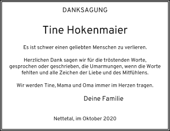 Traueranzeige von Tine Hokenmaier von trauer.extra-tipp-moenchengladbach.de