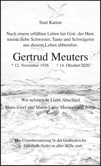 Traueranzeige von Gertrud Meuters von trauer.extra-tipp-moenchengladbach.de